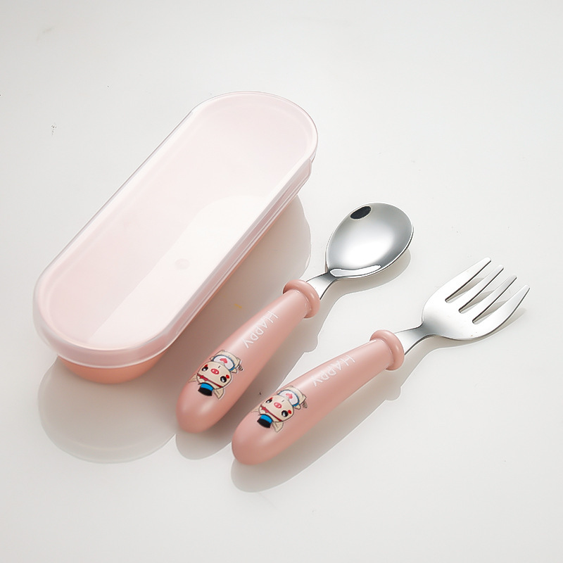 작은 만화 - 핑크 돼지 숟가락과 포크 세트