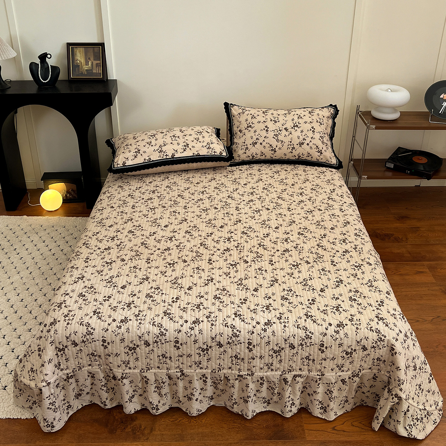 Conjunto de cama de quatro peças em algodão, modelo 2026, com estampa vintage nórdica francesa boho._voghion.com