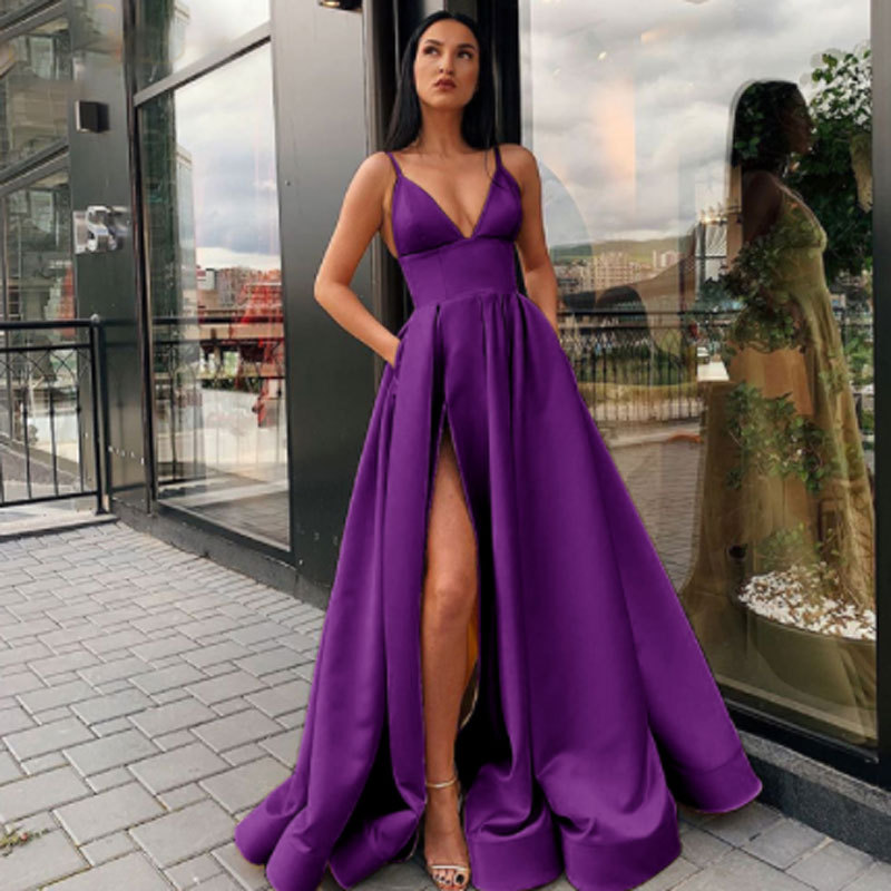Europa y América Amazon AliExpress deseo Comercio exterior vestido de mujer vestido de novia sexy V-cuello Correa simple vestido largo