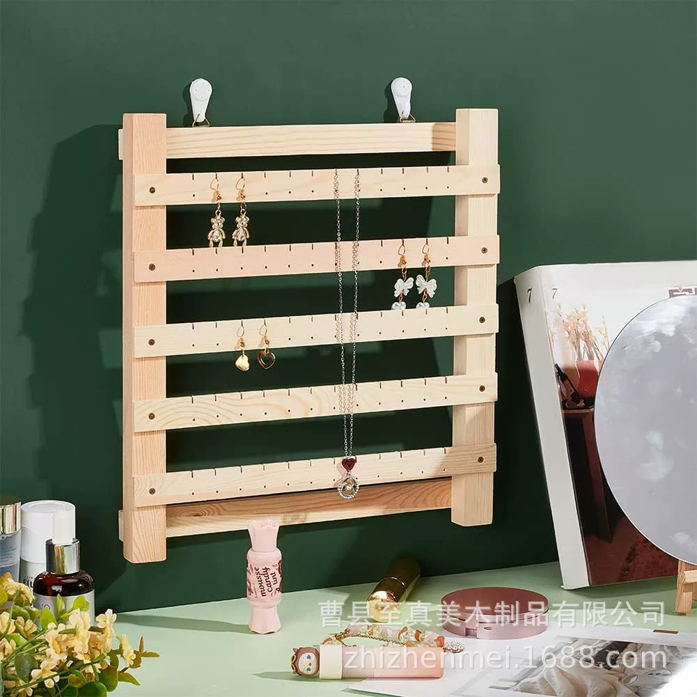 Деревянная настенная стойка для хранения ювелирных изделий, подвесная Скоба для серег, настенная стойка для серег, ожерелье, деревянная стойка