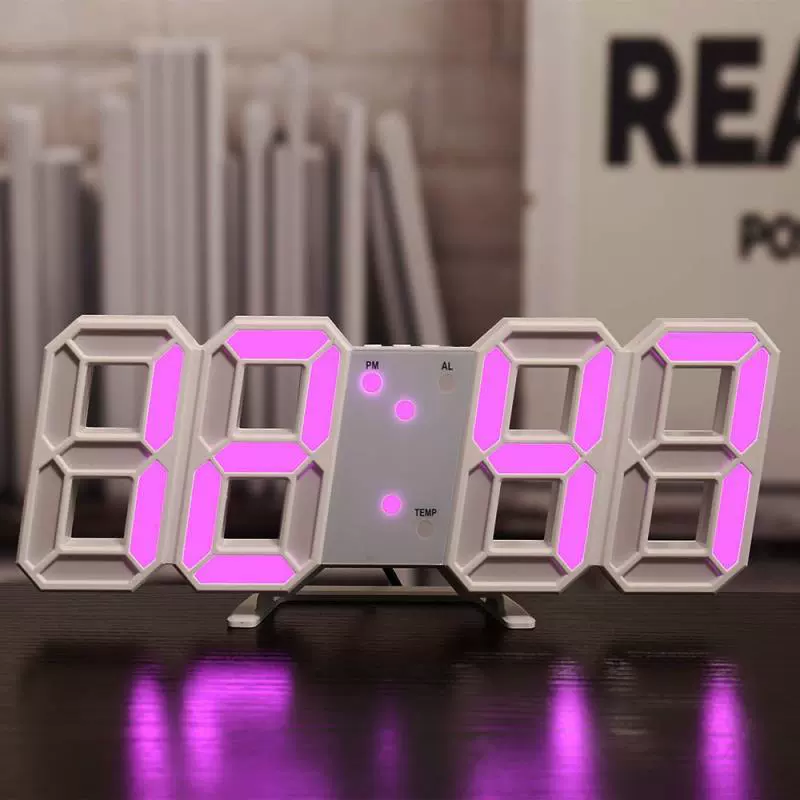 3D LED настенные часы с электронным термометром — питание USB, время, дата, температура, 3 сигнала