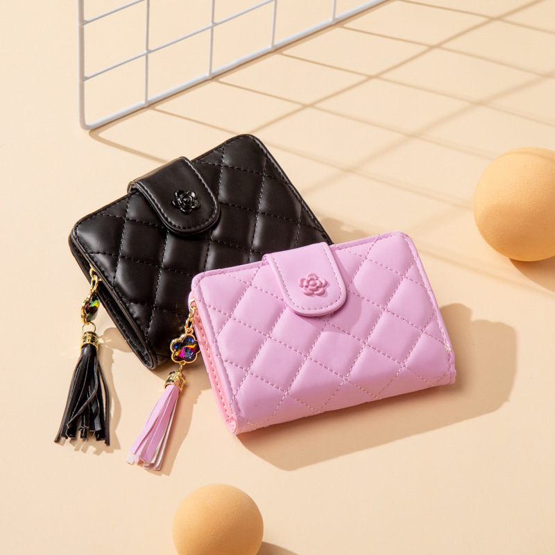 Women's Korean-style fashion zipper 2022 New Diamond wallet women's short ins fashion tassel two-fold student wallet