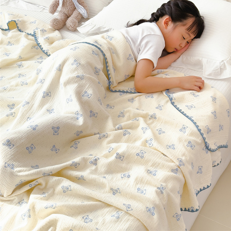 Una colcha fresca de verano de hilo de doble capa para niños, colcha de verano de algodón puro, colcha de aire acondicionado lavable a máquina, colcha fina para bebé