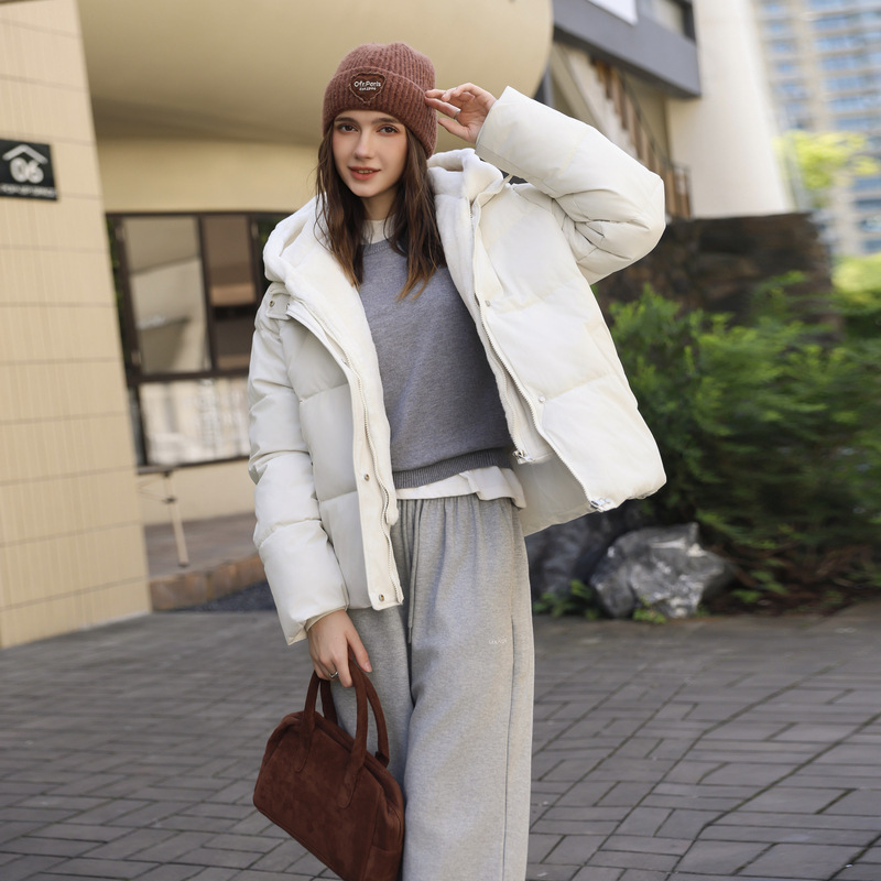 跨境2025冬季新款女假两件拼接毛绒连帽棉衣棉服时尚百搭潮流外套|undefined