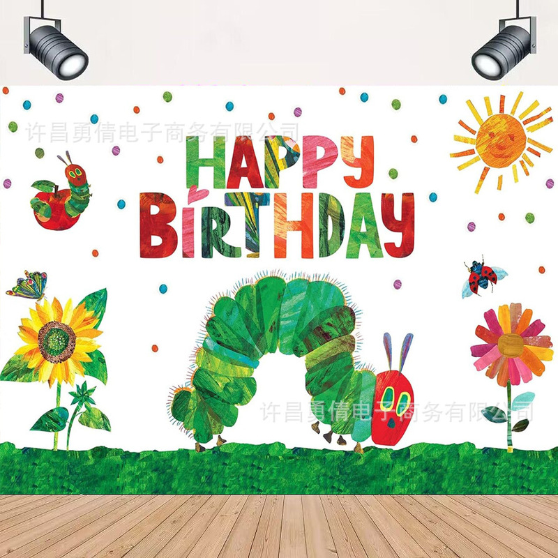 Cross-border New Hungry Caterpillar Theme Photography Background Cloth Birthday Party Decoration Banner Hanging Cloth Props