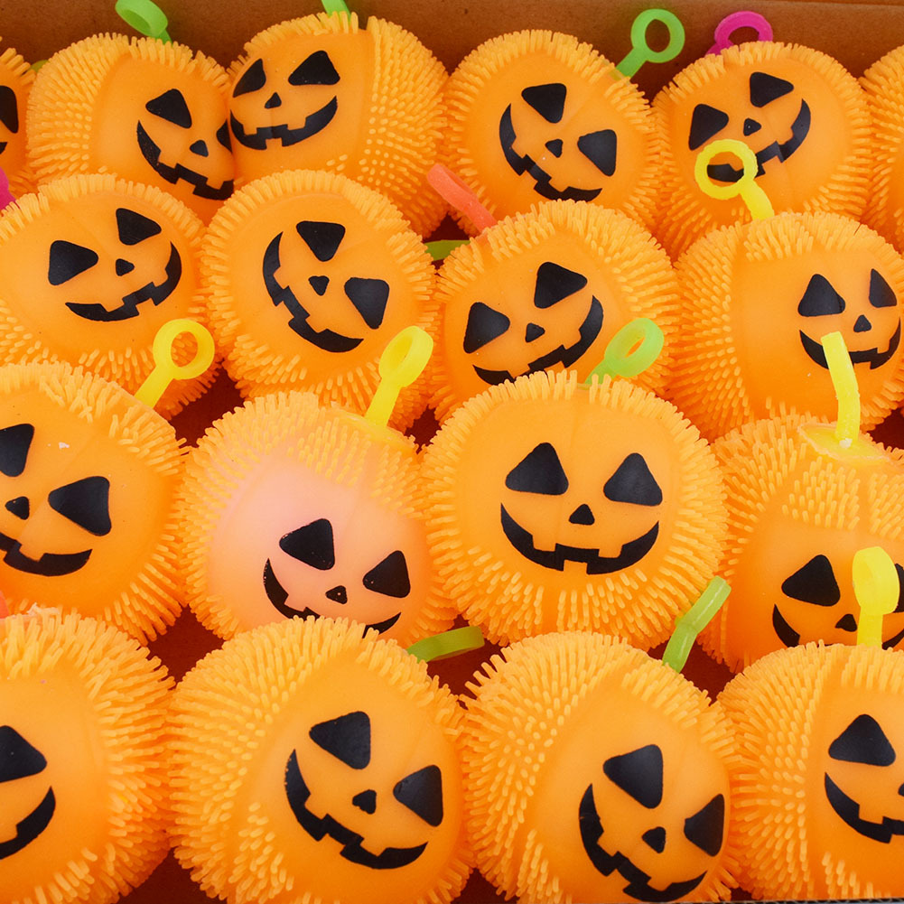 Novelty Tpr Plastic Squeeze Pumpkin Light Hairy Ball Halloween Toys display picture 1