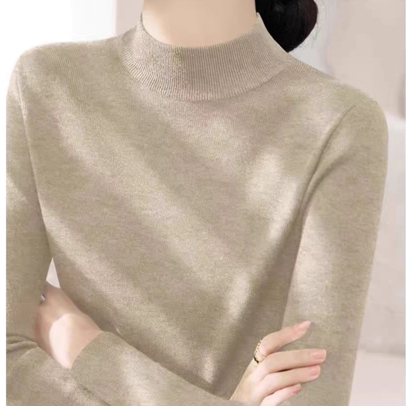 Wool Sweater Base Shirt for Women, New Autumn and Winter 2025, Half-High Collar, Thick Cashmere Knit Sweater, Solid Color Inner Top