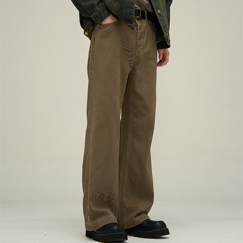 Vintage American Carmel Coffee Color Loose Men's Cool Streetwear Leisure Cleanfit Pants Couple