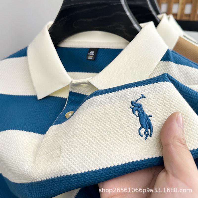 Camisa POLO para hombre verano nuevo estilo camiseta de manga corta a rayas casual de todo fósforo top joven de mediana edad tendencia de moda corto T masculino