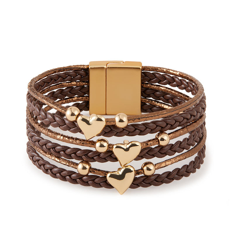 Retro Streetwear Heart Shape Pu Leather Alloy Wrap Bracelets Wholesale display picture 6