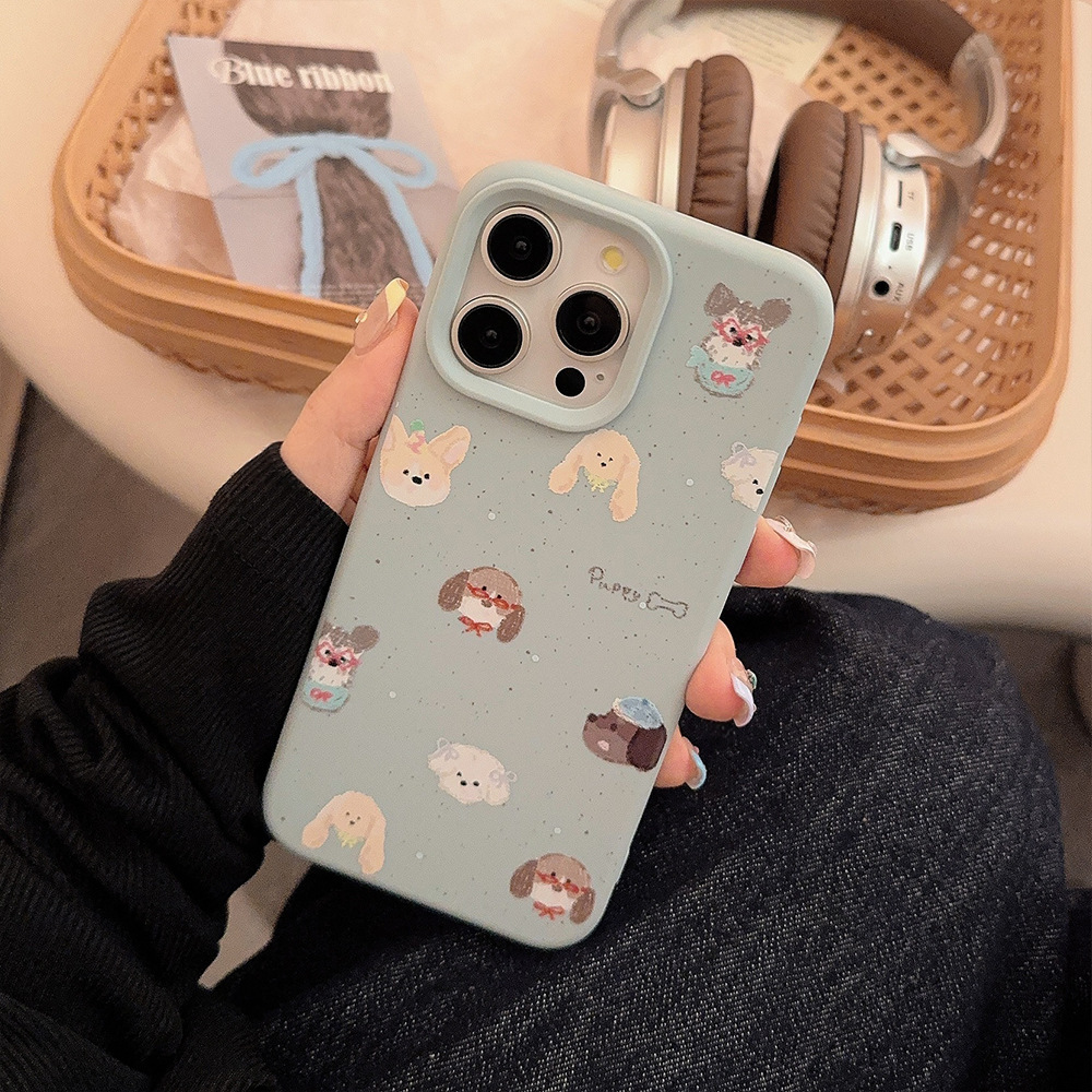 El cachorro de dibujos animados con salpicaduras de tinta de nicho se aplica a la caja del teléfono iphone15 13 Apple 16ProMax pareja 14P suave