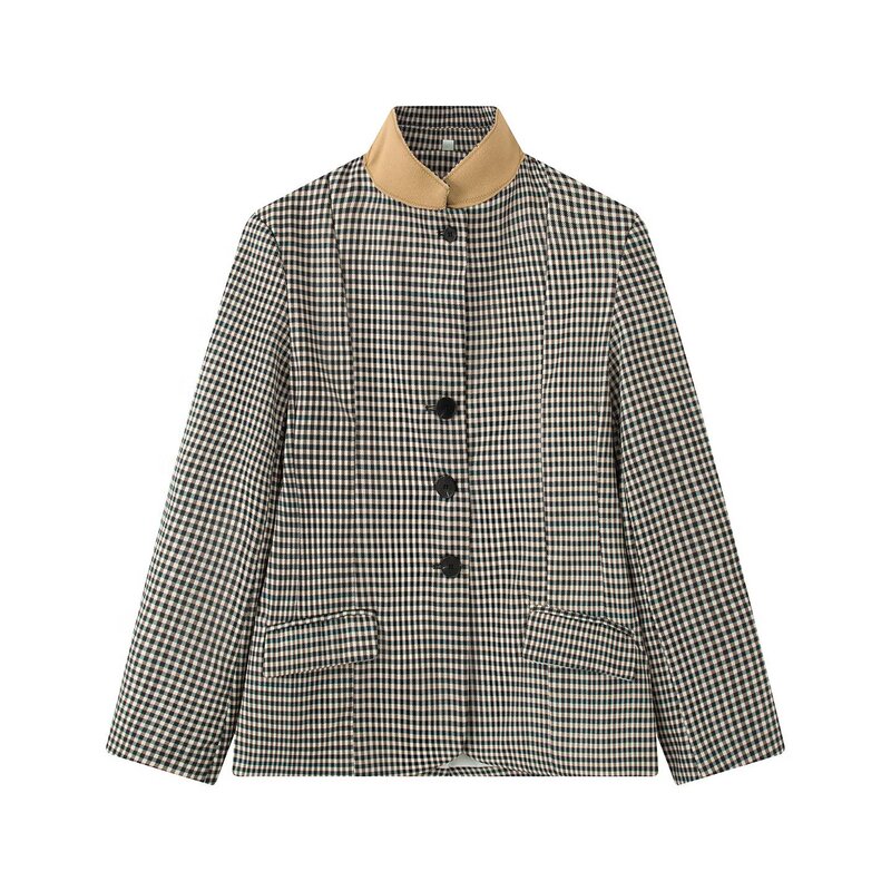 2026 Pb&Za New Cross-Border European and American Fashion High-Neck Slim-Fit Buttoned Double-Pocket Blazer