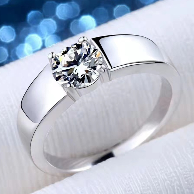 Classic Diamond Encrusted Four Prong Engagement Couple Ring Set_voghion.com