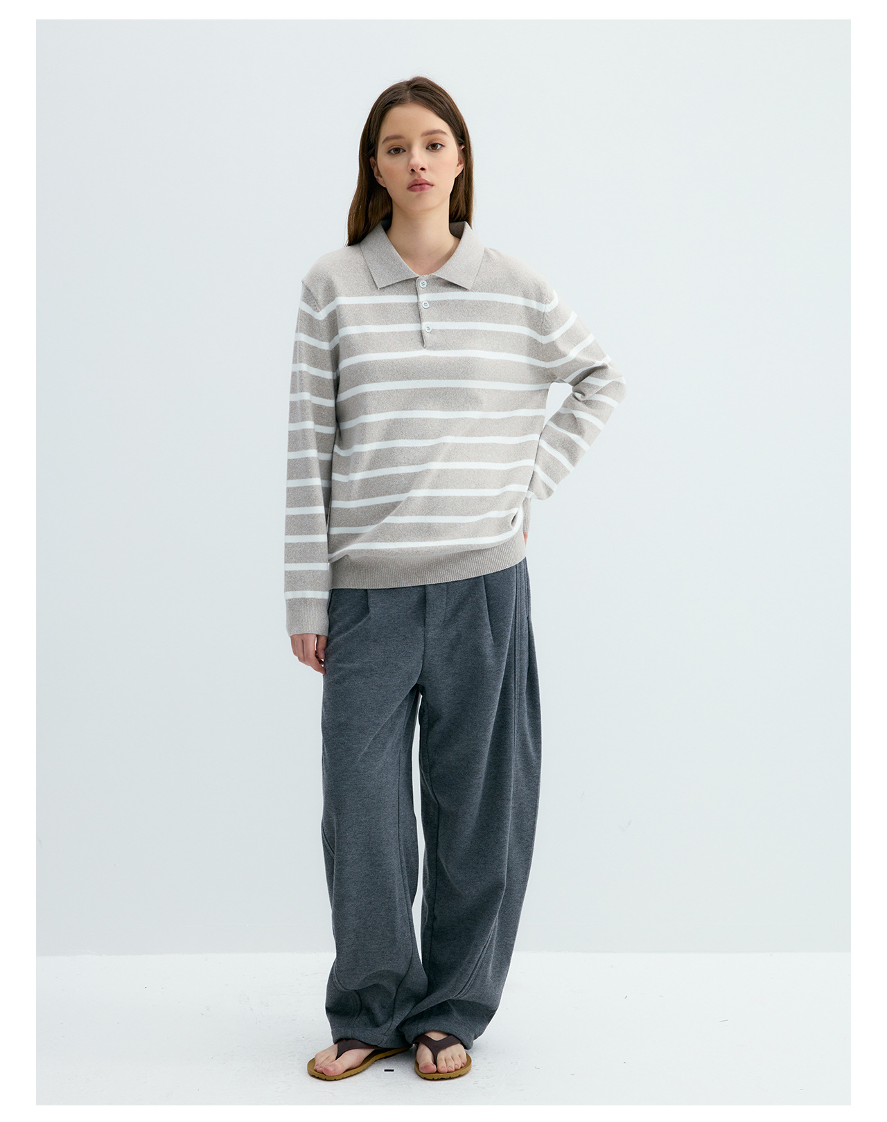 UNF Color-Block Striped 300g Polo Sweater
