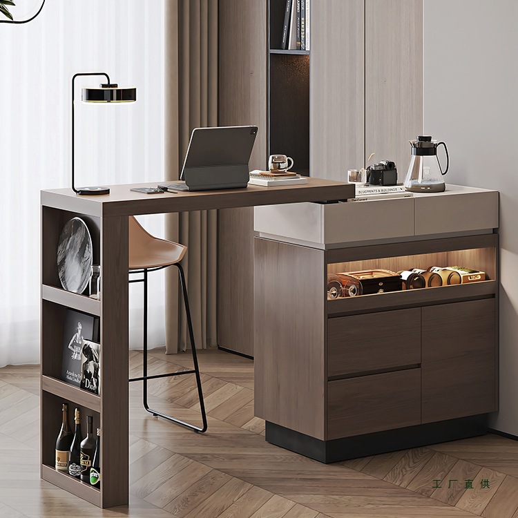 Minimalist Mid-Century Home Small Apartment Living Room Retractable Bar Integrated Solid Wood Sideboard Sofa Side Partition Side Table