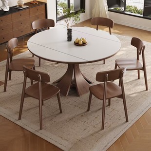 Medieval Style Solid Wood Slate Dining Table Retractable Household Small Apartment Modern Simple Square and Round Dual-Use Variable Round Table