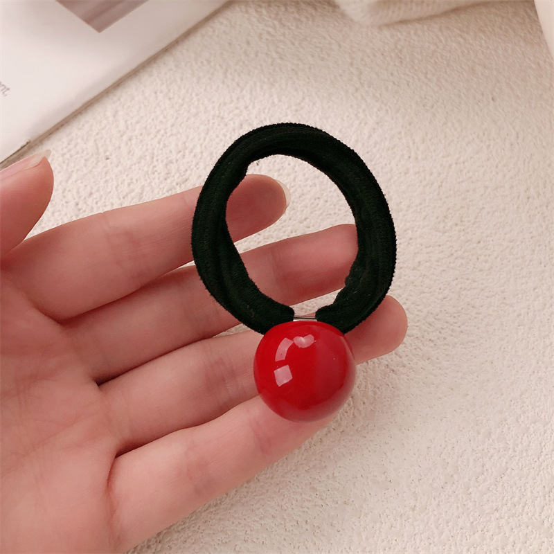Temperamento coreano simple bola roja anillo de cabello de cabello chica cola de caballo tiras gruesas tiras elásticas cubierta tira elástica al por mayor