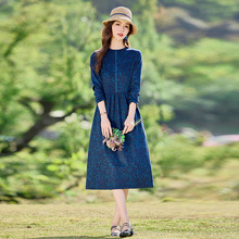 复古碎花连衣裙女2025秋季新款时尚田园风收腰气质百搭中长款裙子