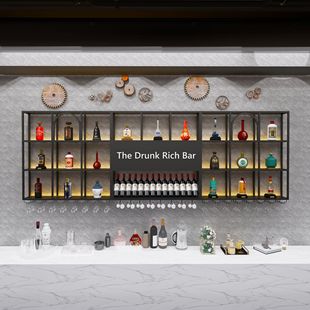 Bar Bar Wall Wine Rack Wall-Mounted Wine Cabinet Iron Display Rack Restaurant Billiard Hall Storage Rack