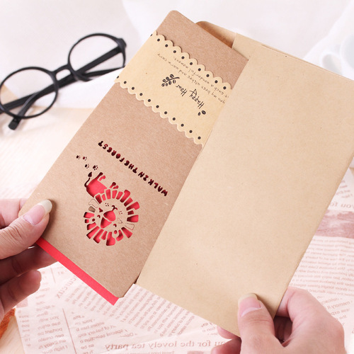Creative Hollow-out Kraft Paper Greeting Card Valentine's Day Mother's Day Personalized Card Birthday Holiday Thank You Blessing Greeting Card 