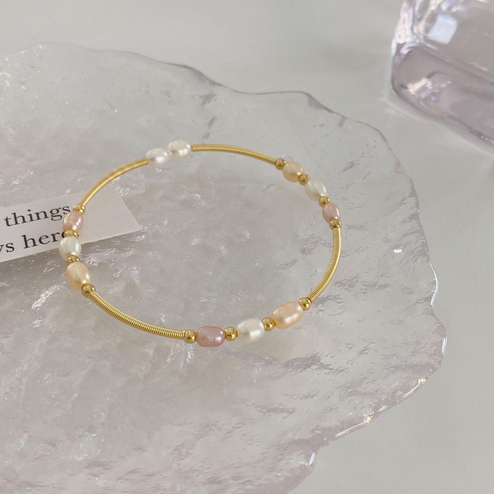 Retro Geometric Copper Plating Pearl Bangle