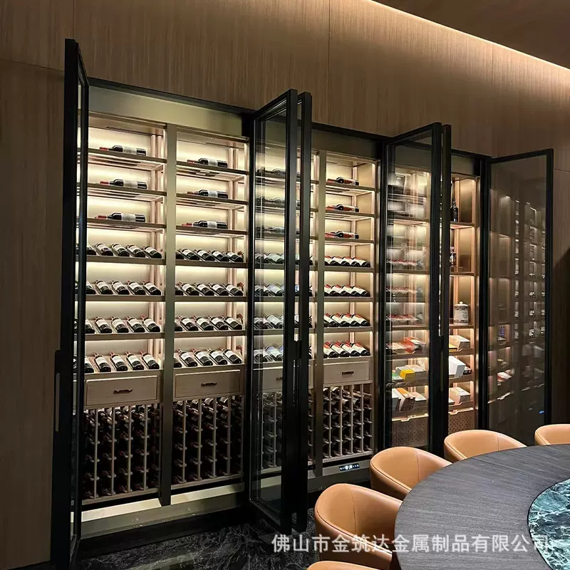 定制不锈钢酒柜轻奢玻璃柜高端展示柜别墅简约置物柜恒温酒柜