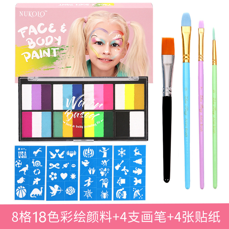 8 rejilla de tres piezas de pintura soluble en agua (que contiene 1 pluma) + 3 bolígrafos de color + 4 plantillas azules