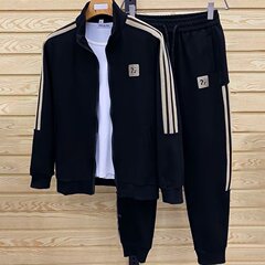 2025男士运动套装休闲卫衣卫裤一整套三杠开衫宽松百搭拉链束脚