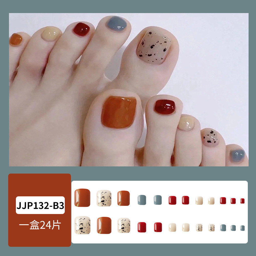 24 piezas de verano de color de contraste de dopamina de uñas de pie, parches de uñas blancas dulces, uñas de desgaste transfronterizas, suministro directo.