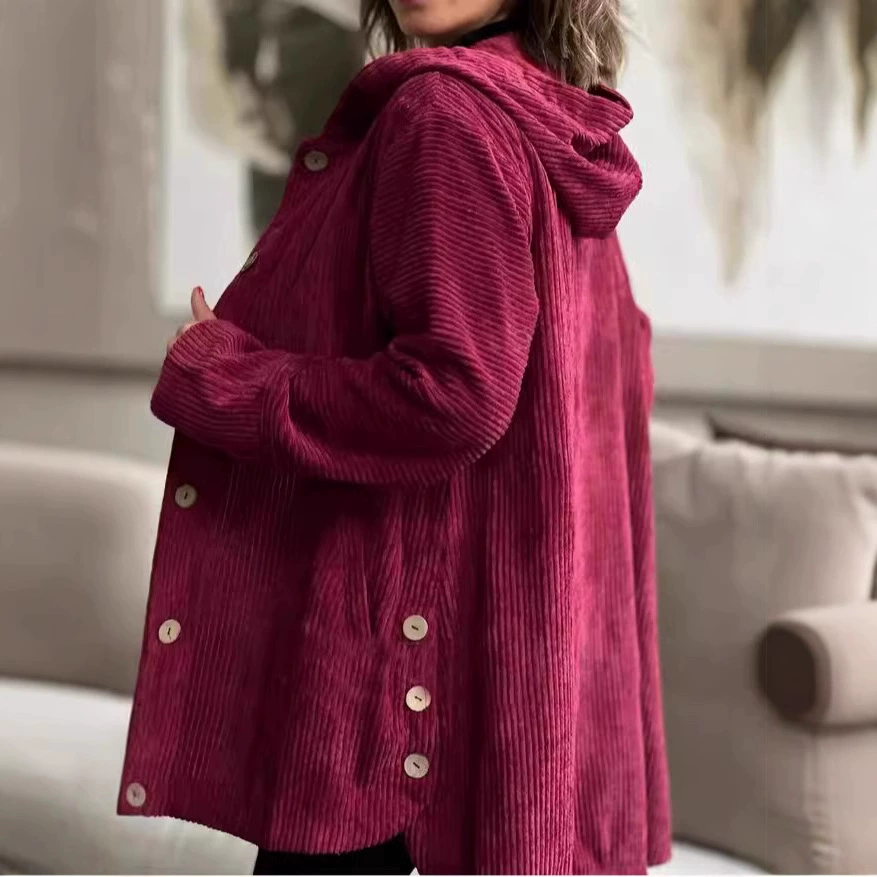 Новая женская вельветовая повседневная куртка с капюшоном свободного кроя для осени и зимы 2025 года, для трансграничной торговли в Европе и Америке, новинка Amazon