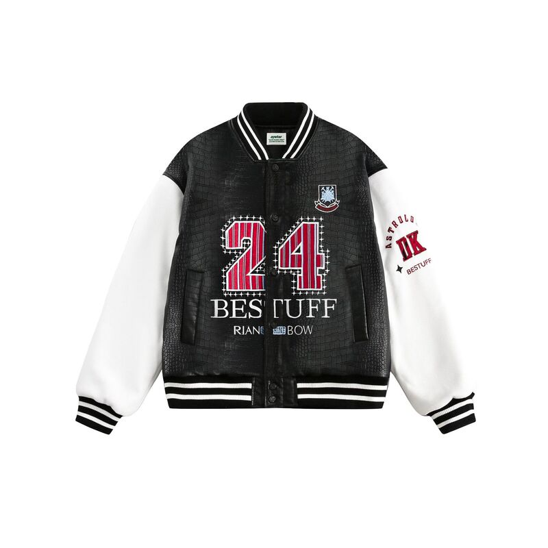 2025 Winter New American Retro Casual Color-Block Patchwork Imitation Crocodile Pattern Pu Leather Baseball Cotton Jacket 2025 Winter New American Retro Casual Color-Block Patchwork Imitation Crocodile Pattern Pu Leather Baseball Cotton Jacket