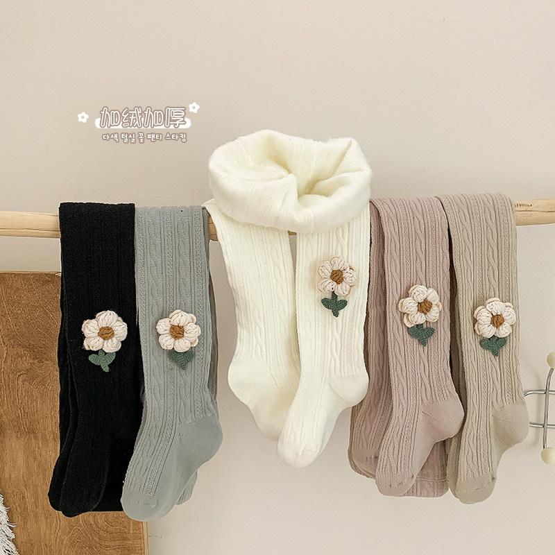 Nuevo otoño e invierno Bebé cepillado Flor de dibujos animados lindo pantimedias lindo calcetines calientes bebé leggings ajustables