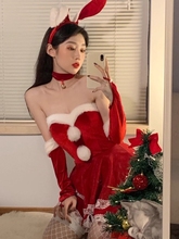 圣诞节服装cos兔女郎性感制服纯欲新年红色丝绒圣诞冬季裙子