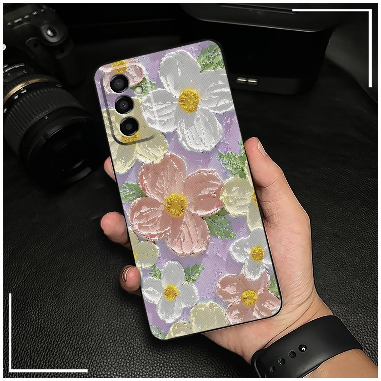 适用三星手机壳动漫质感纯色油画花女涂鸦男女款奢华趣味创意