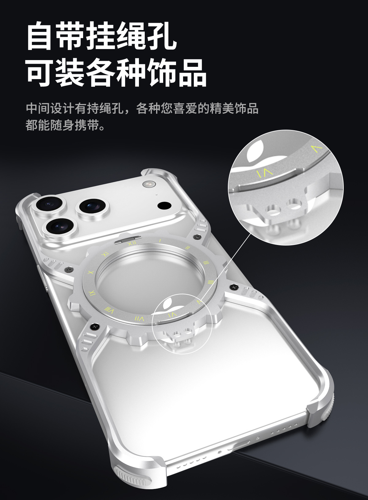 Ốp lưng từ tính không viền cho iPhone 17 Pro Max, khung kim loại có chân đế xoay, bảo vệ chống sốc — Đen, Bạc, Vàng sa mạc, Cam chi tiết 12
