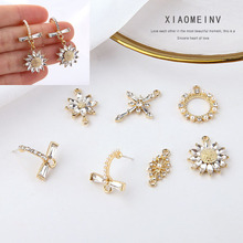 保色电镀合金锆石太阳花十字架圆双吊DIY手工饰品耳环钉材料