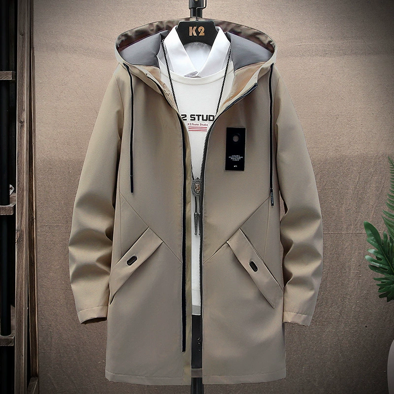 Jacket, long autumn demi-season men's trench coat, slim fit, mid-length, for import