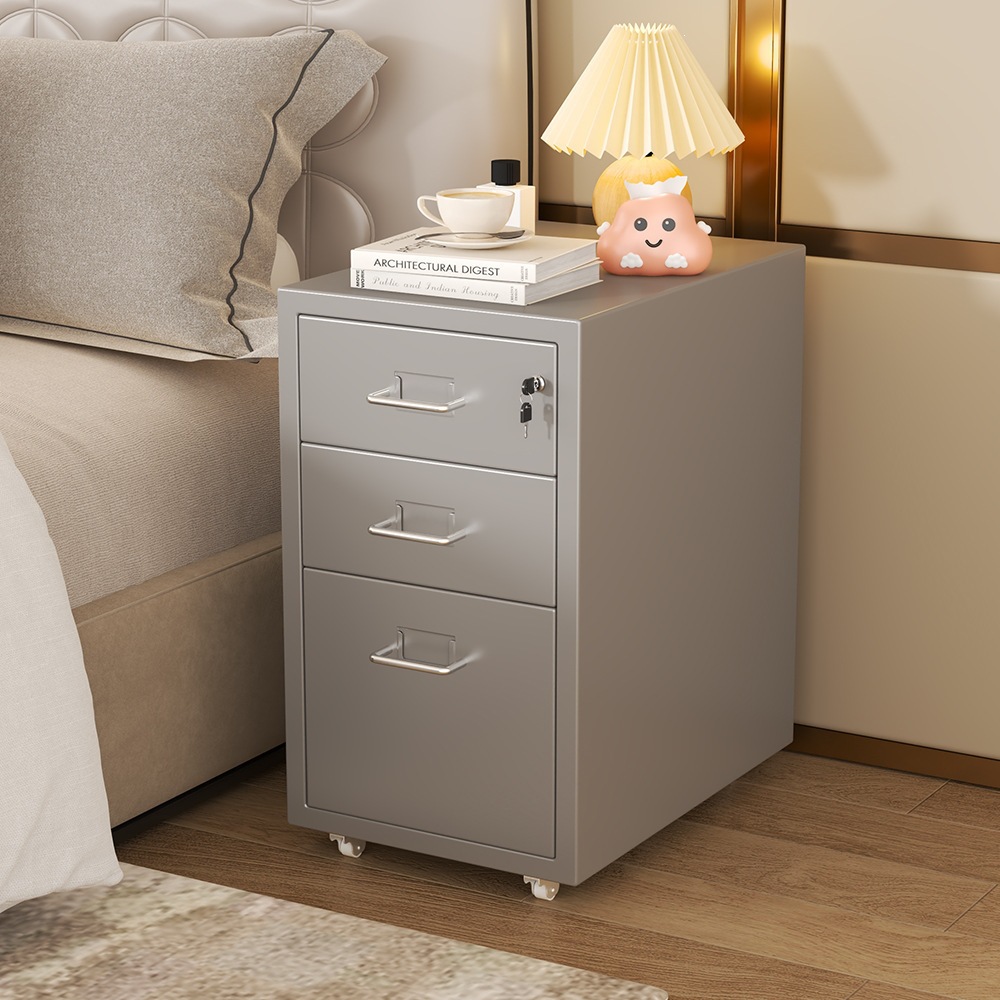 Haiermer Storage Cabinet, Low Cabinet, Bedroom Bedside Table, Metal Cabinet under the Computer Desk, Drawer Cabinet with Lock, Storage Cabinet