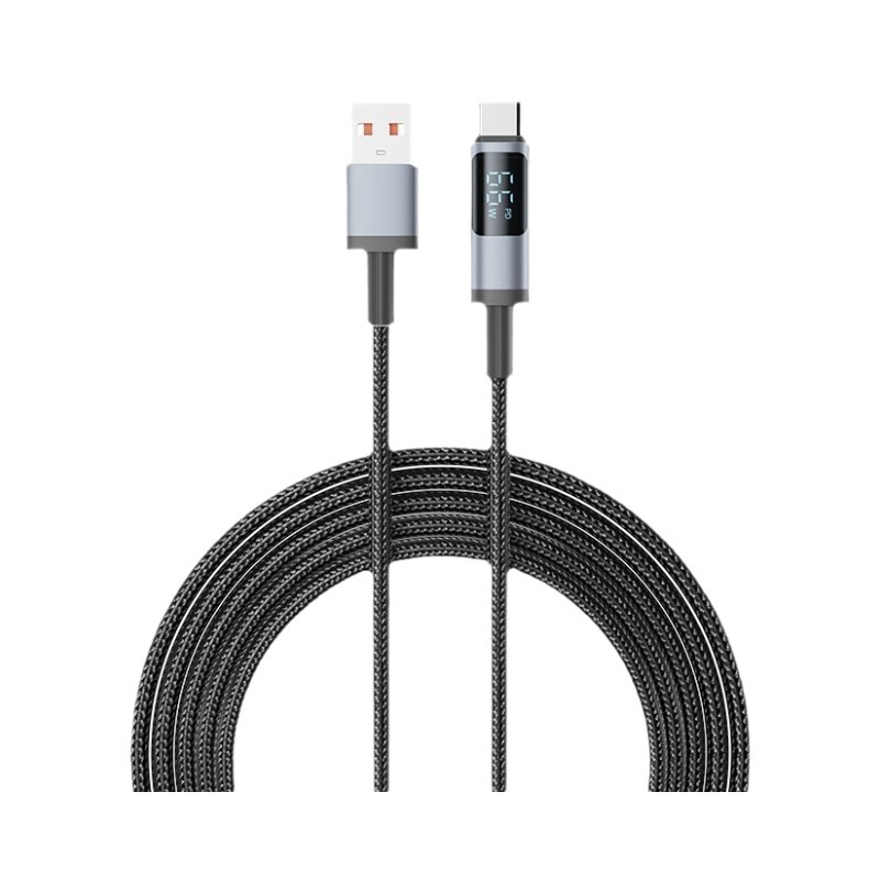 Cable de Datos Digital de Carga Rápida 100W 66W Type-C Tejido con Visualización Digital