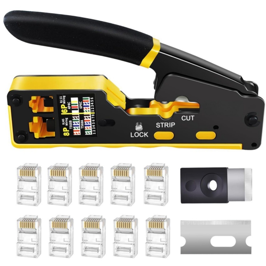 RJ45 다기능 네트워크 클램프 슈퍼 5 크리스탈 헤드 8P6P 네트워크 도구 블레이드 매칭 조합 스루 홀 클램프