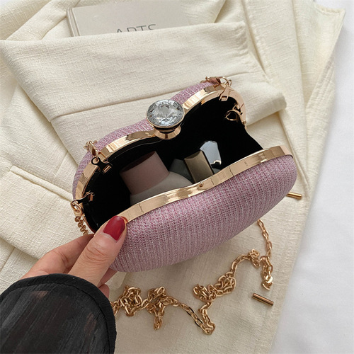 2024新款包包精致心形小众口红包亮晶晶链条包单肩斜挎ins手提包