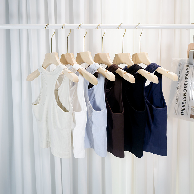 Summer Ribbed Double-Layer Inner Layer Slim Fit Knitted Sleeveless Bottoming Yoga Vest Quick-Drying Breathable Seamless Top