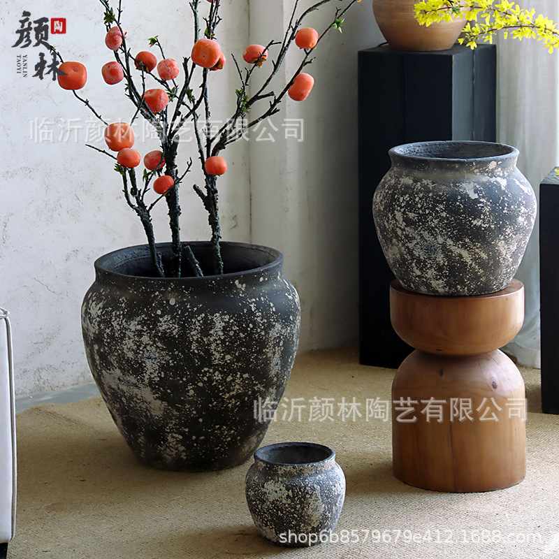 Retro cemento gran barro de barro jardín jardín verde gran maceta simple centro comercial decoración hotel decoración hecha