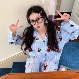 新款春秋季源头工厂睡衣女云朵棉翻领长袖长裤卡通可爱甜美家居服