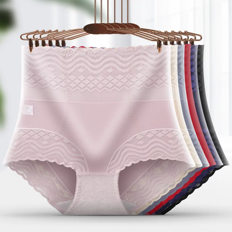 Demi-season lace pants, trousers, cotton antibacterial sexy waist belt, high waist, plus size