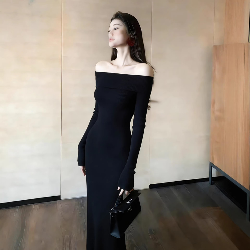 Annual Party Evening Dress for Women, High-End and Elegant, Perfect for Important Occasions, Stylish and Chic, Black Knit Dress Annual Party Evening Dress for Women, High-End and Elegant, Perfect for Important Occasions, Stylish and Chic, Black Knit Dress
