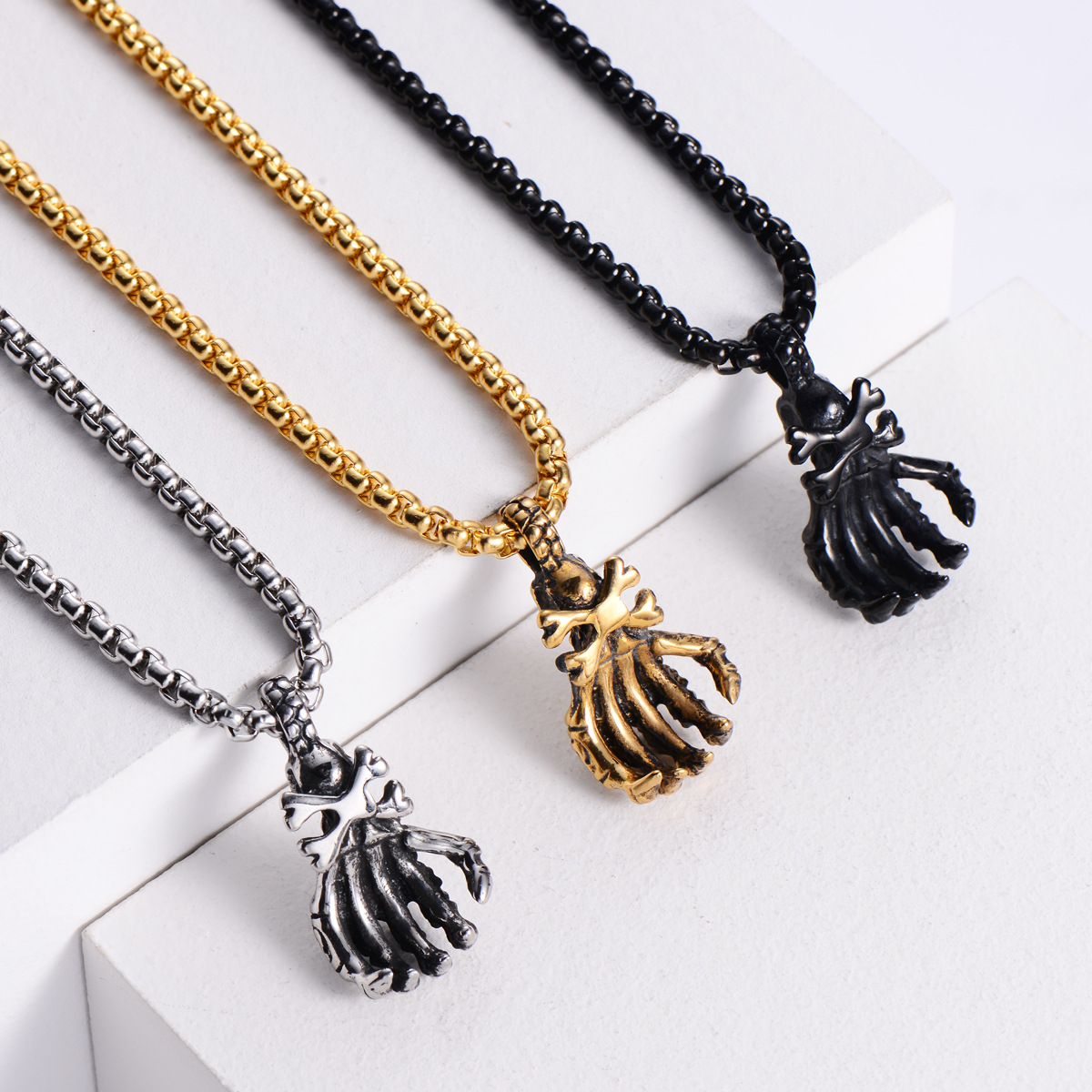 304 Stainless Steel Material Geometric Pattern Punk Style Skull Head Ghost Paw Pendant Wholesale Nihaojewelry