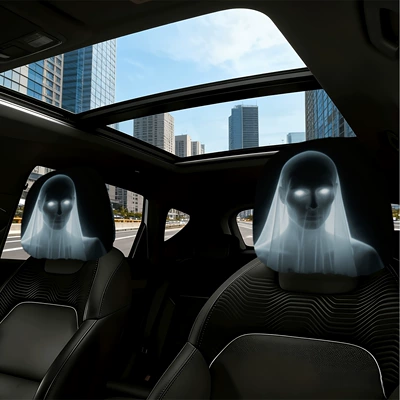 Car Headrest Cover with Ghost Bride and Glowing Eyes, Personalized Print, Universal for Car Interiors, Can Be Labeled and Shipped on Behalf of Others, Made According to Your Image