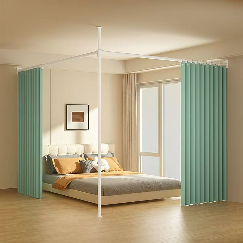 Instalación simple dormitorio alquiler cortina de partición sin agujeros cortina de sombra en forma de L cama de división interior salón de belleza
