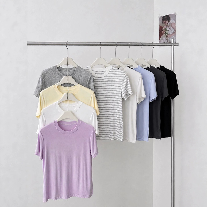Modal Silk Short-Sleeve T-Shirt for Women, Regular Shoulder, Thin Tencel Wool Slim-Fit Top, Spring and Summer Slimming Mask T-Shirt